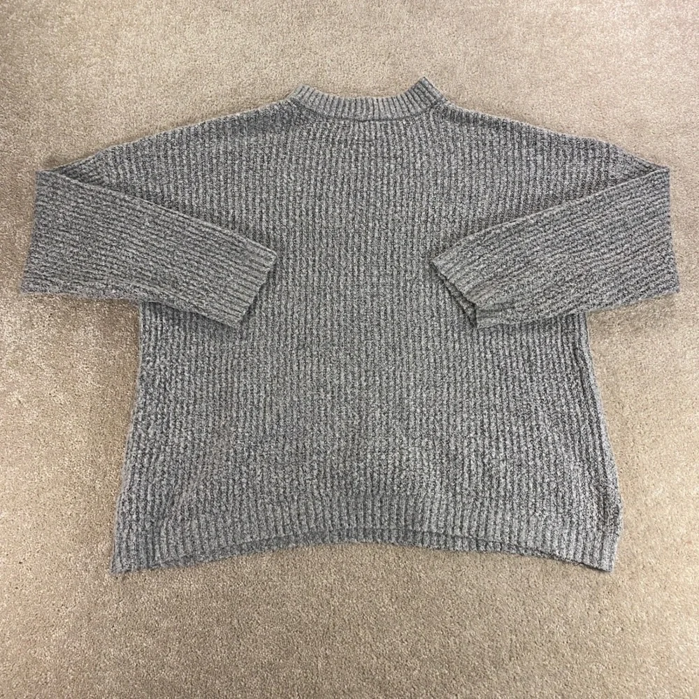 American Eagle Sweater Mens Medium Grey Shaker Rib Knit Crewneck Relaxed Fit